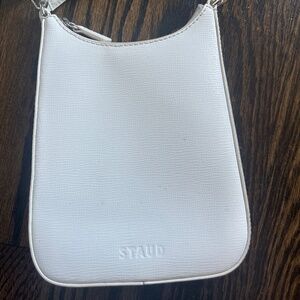 STAUD Small White Patent Leather Cross-body Bag